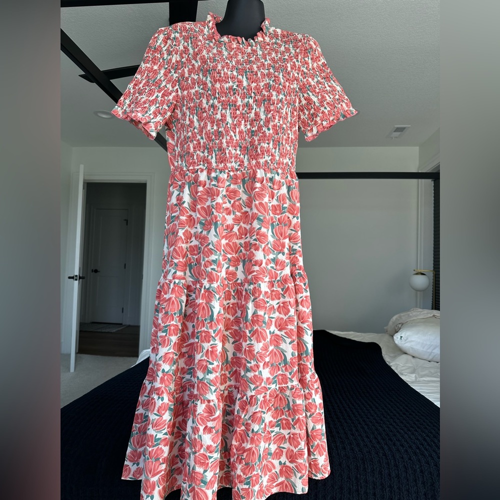 Hayden Coral and Cream Smocked Top